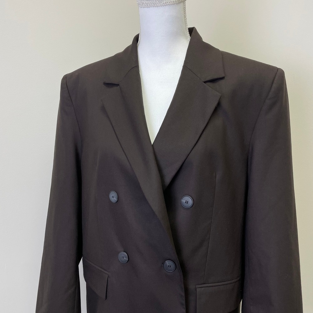 Zara Womens Chocolate Brown Double Breasted Oversized Blazer Jacket Size Small - Picture 2 of 16